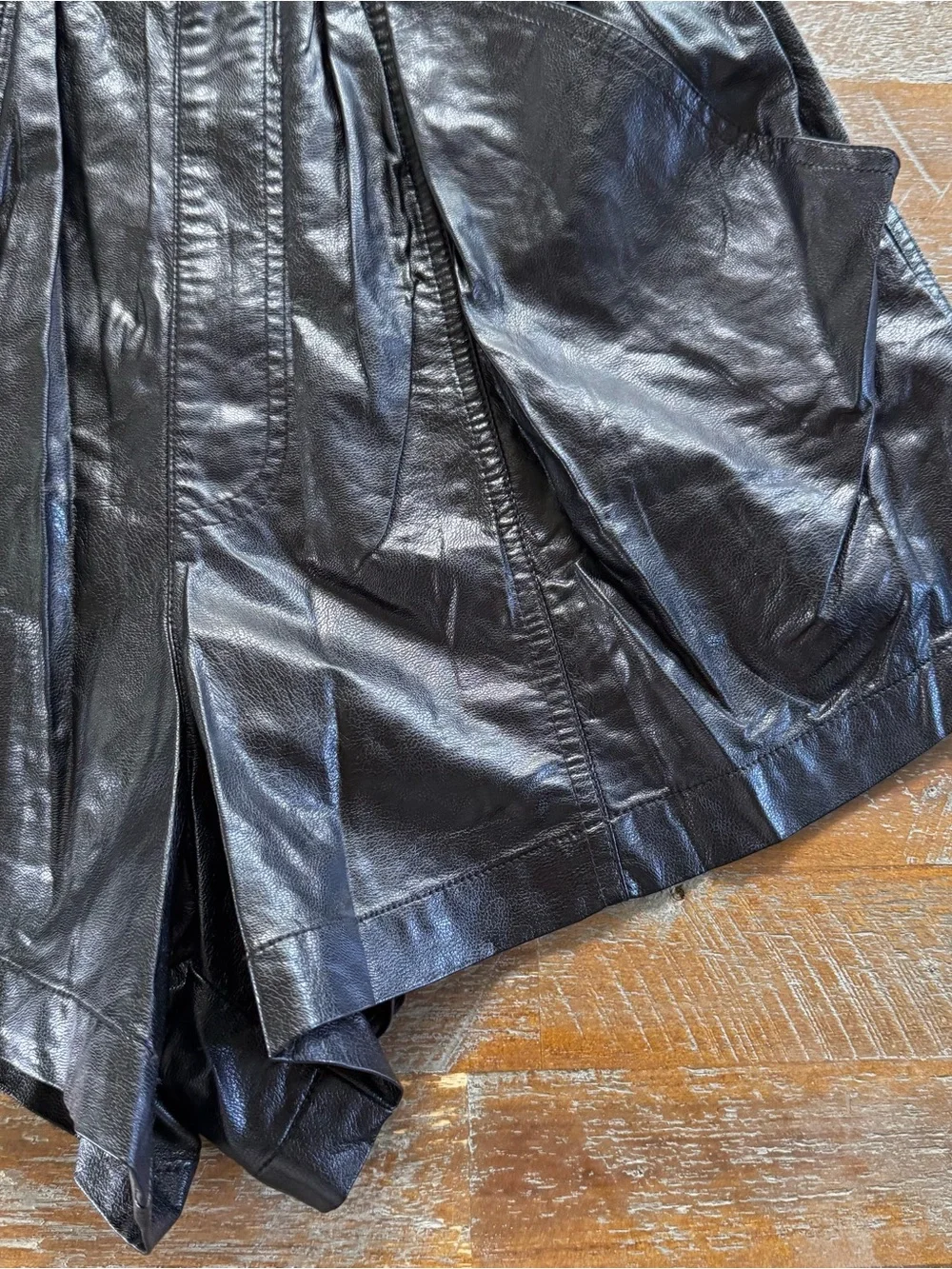 Free People Black Faux Leather Paperbag Waist High-Rise Shorts